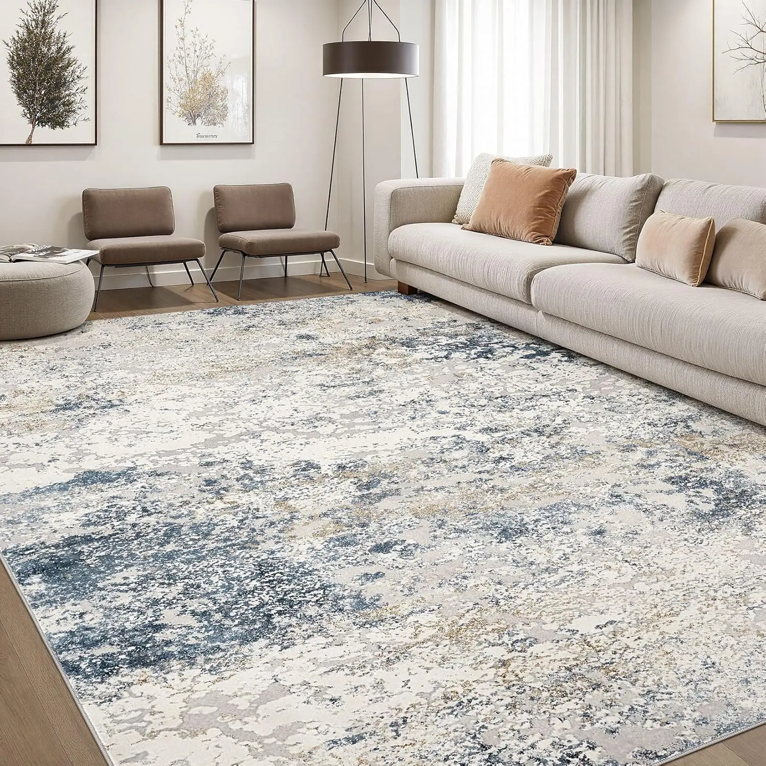 DMOYEST washable 8x10 neutral abstract area rug
