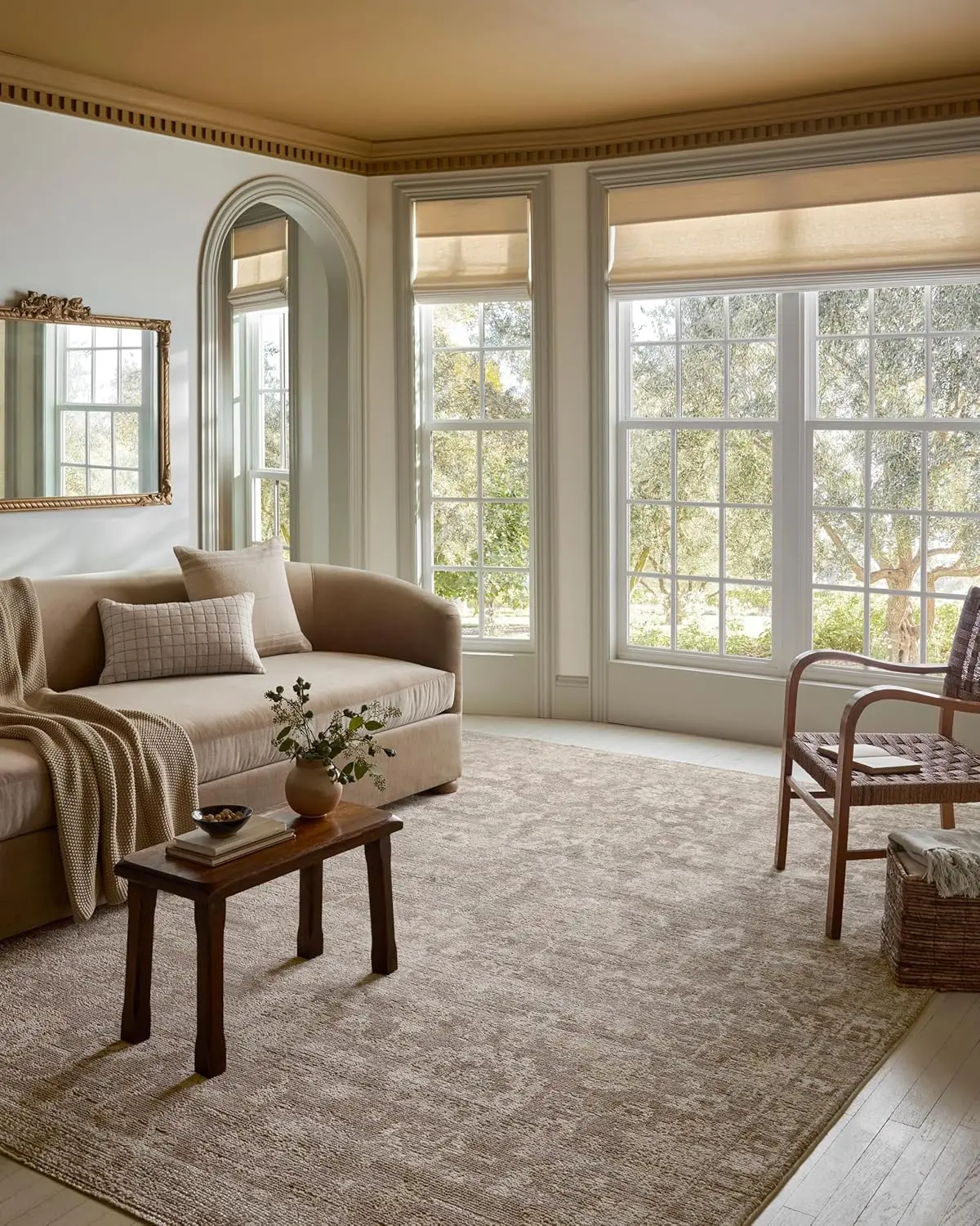 Loloi Magnolia Home Pace taupe rug in a sunlit room