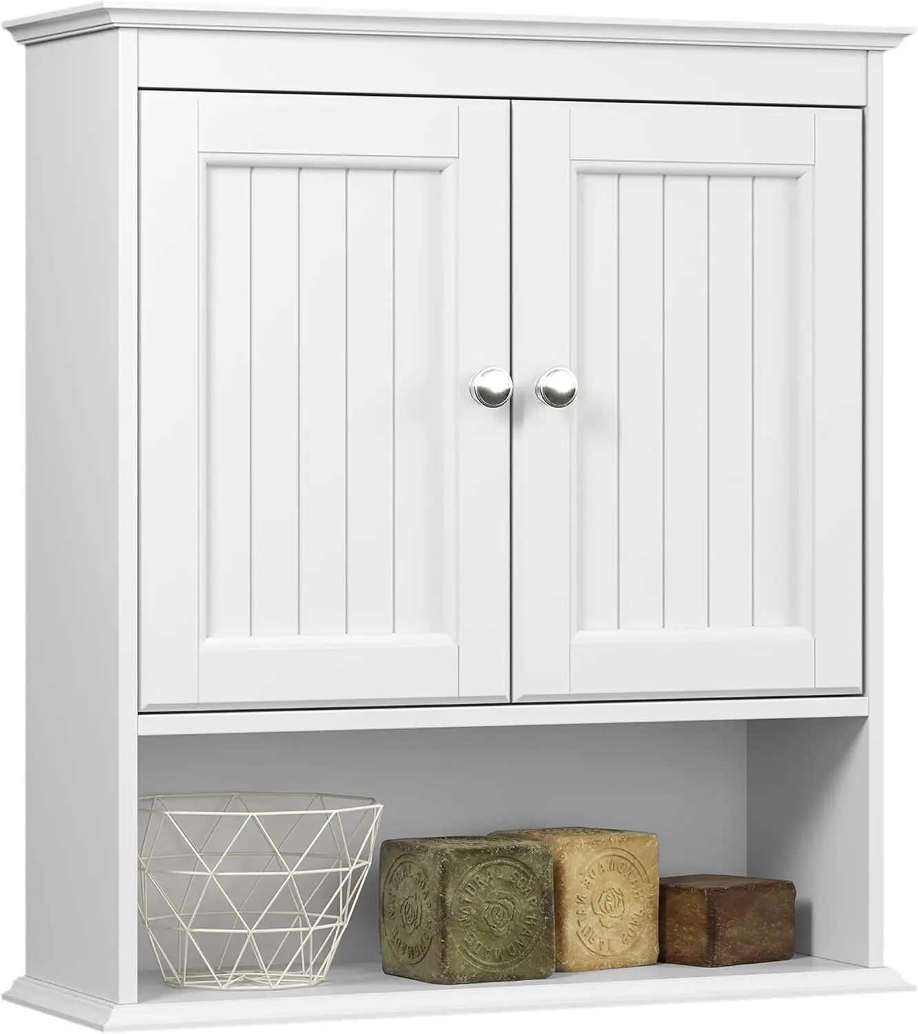 Spirich white beadboard bathroom wall cabinet