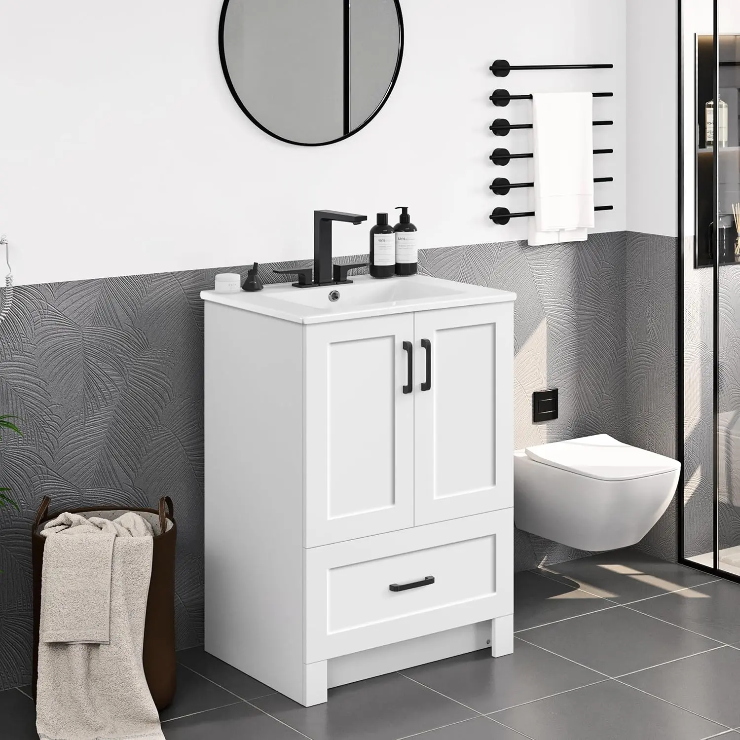 Yaheetech 24 inch white bathroom vanity with sink