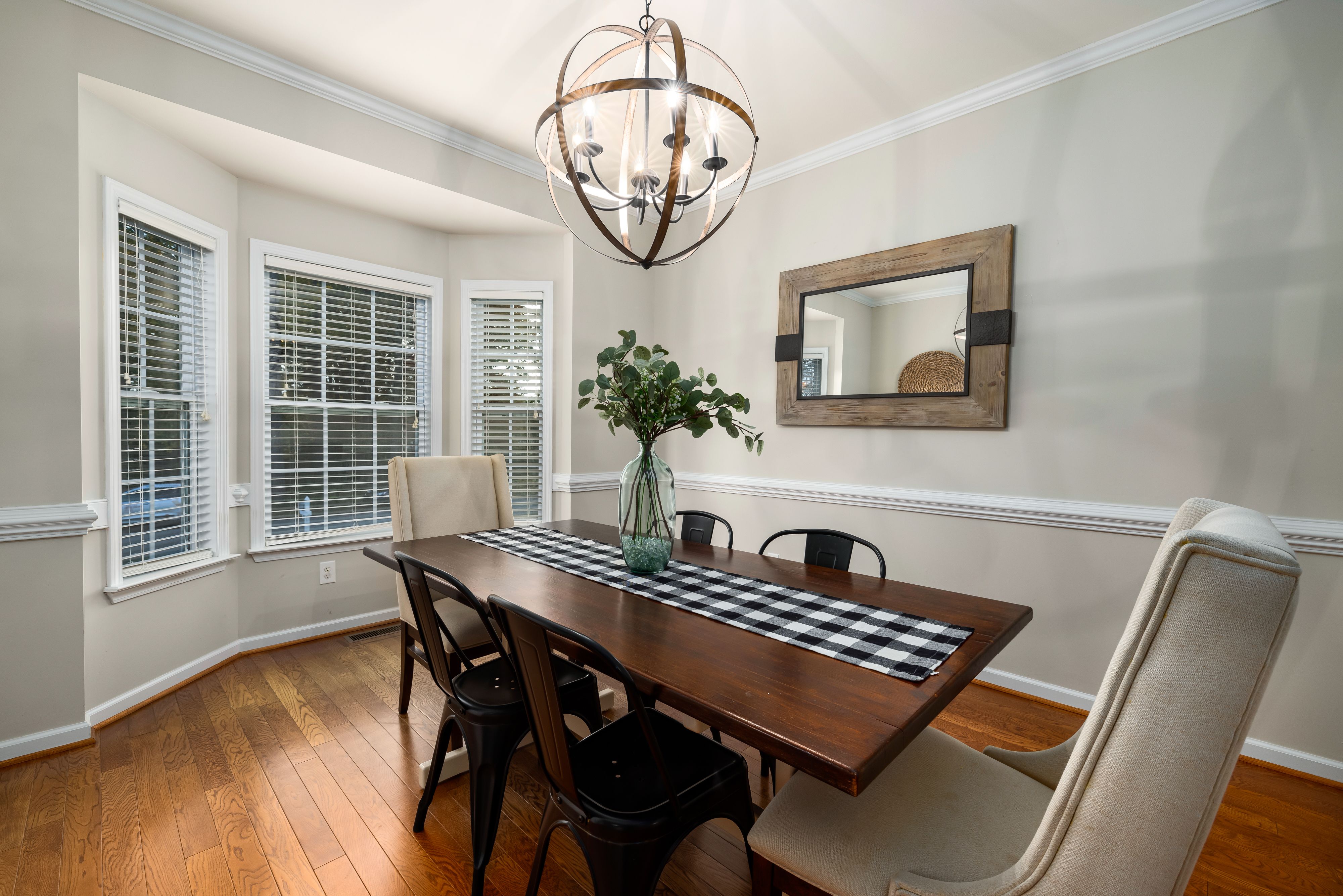 Cozy dining room with wooden table