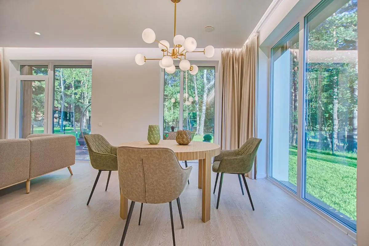 Round dining table in a cozy dining room