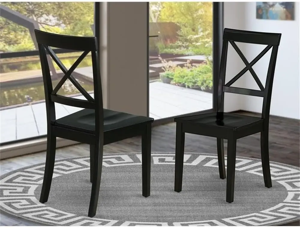 East West Boston solid-wood cross-back dining chairs in black, set of 2