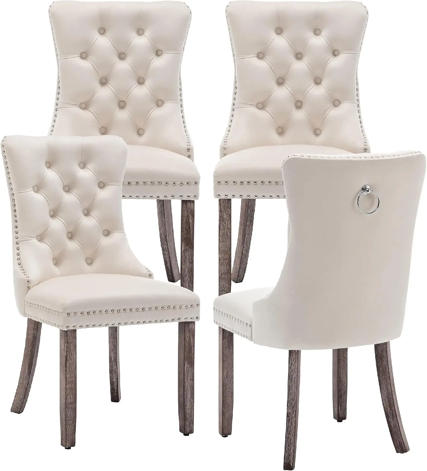Kiztir cream tufted velvet dining chairs with nailhead trim, set of 4