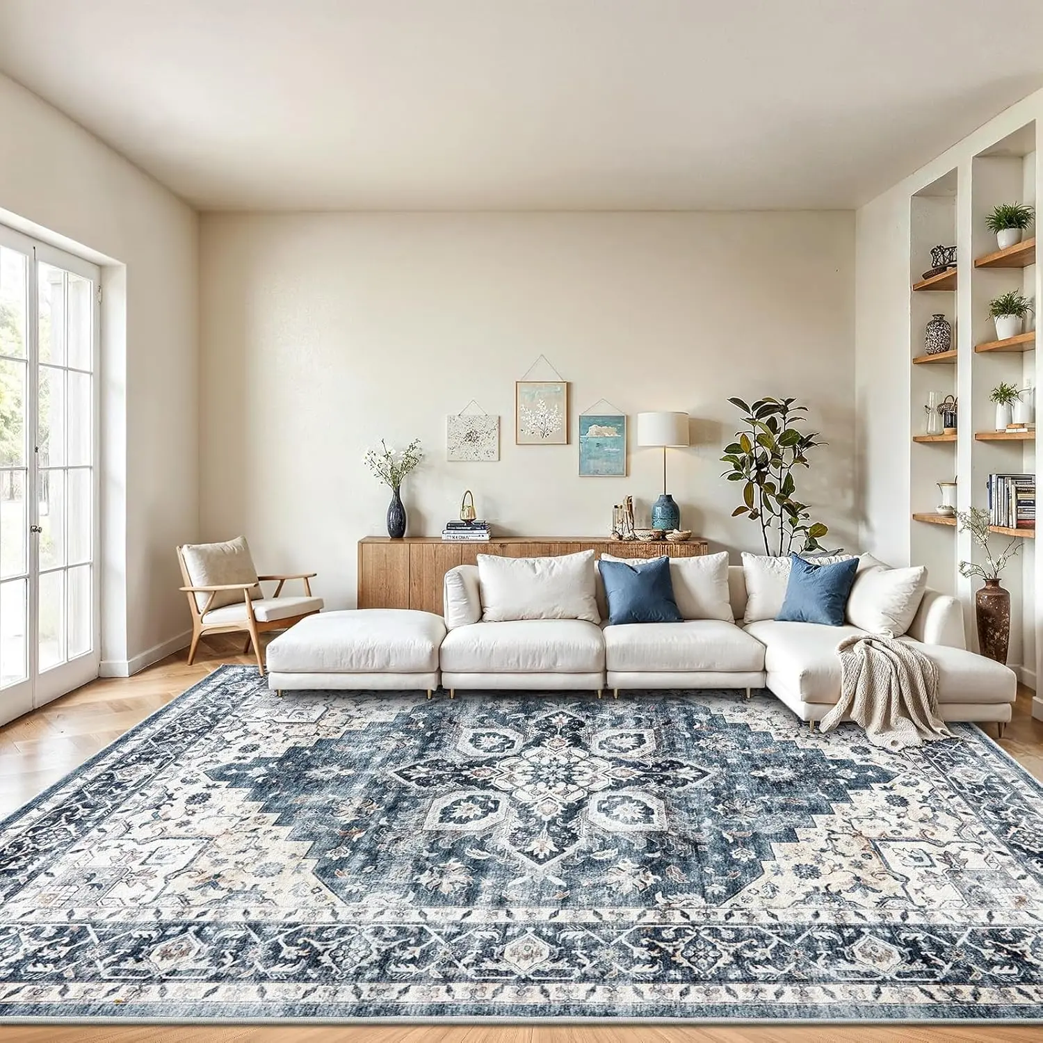 AMADA washable low-profile non-slip area rug