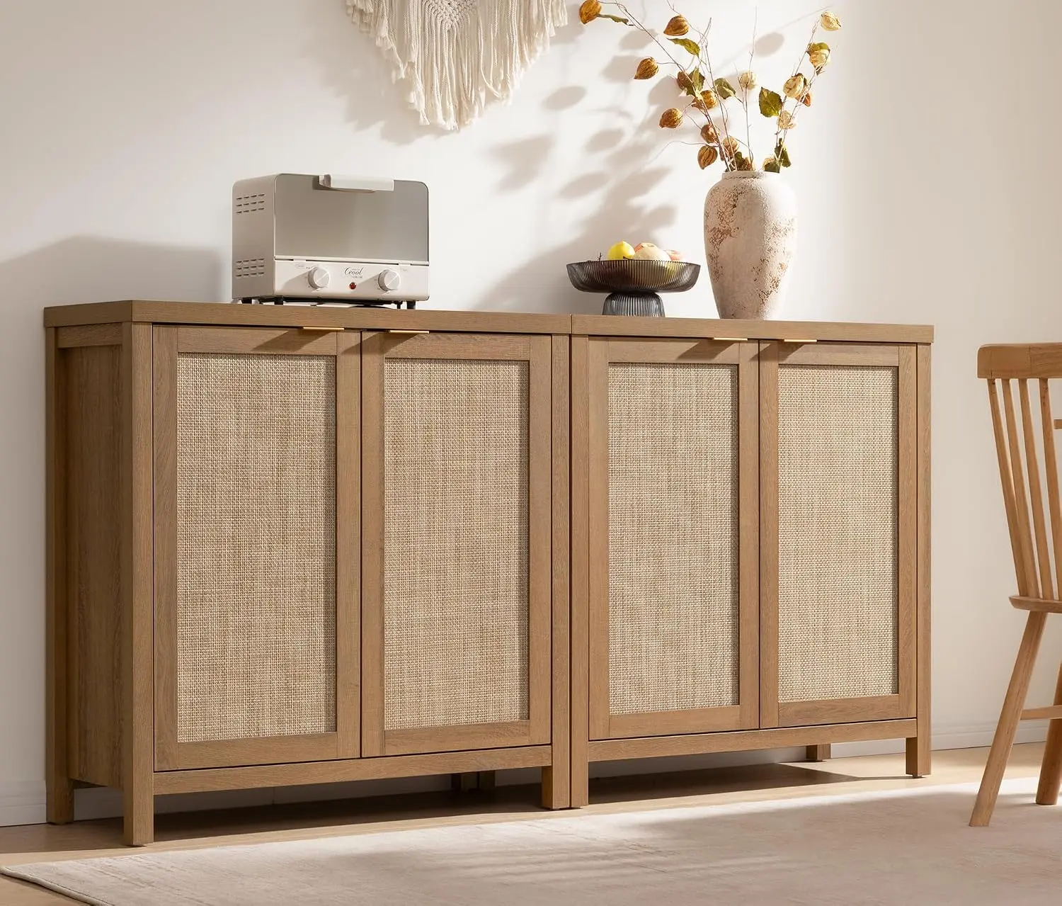 SICOTAS rattan-front sideboard buffet in light wood
