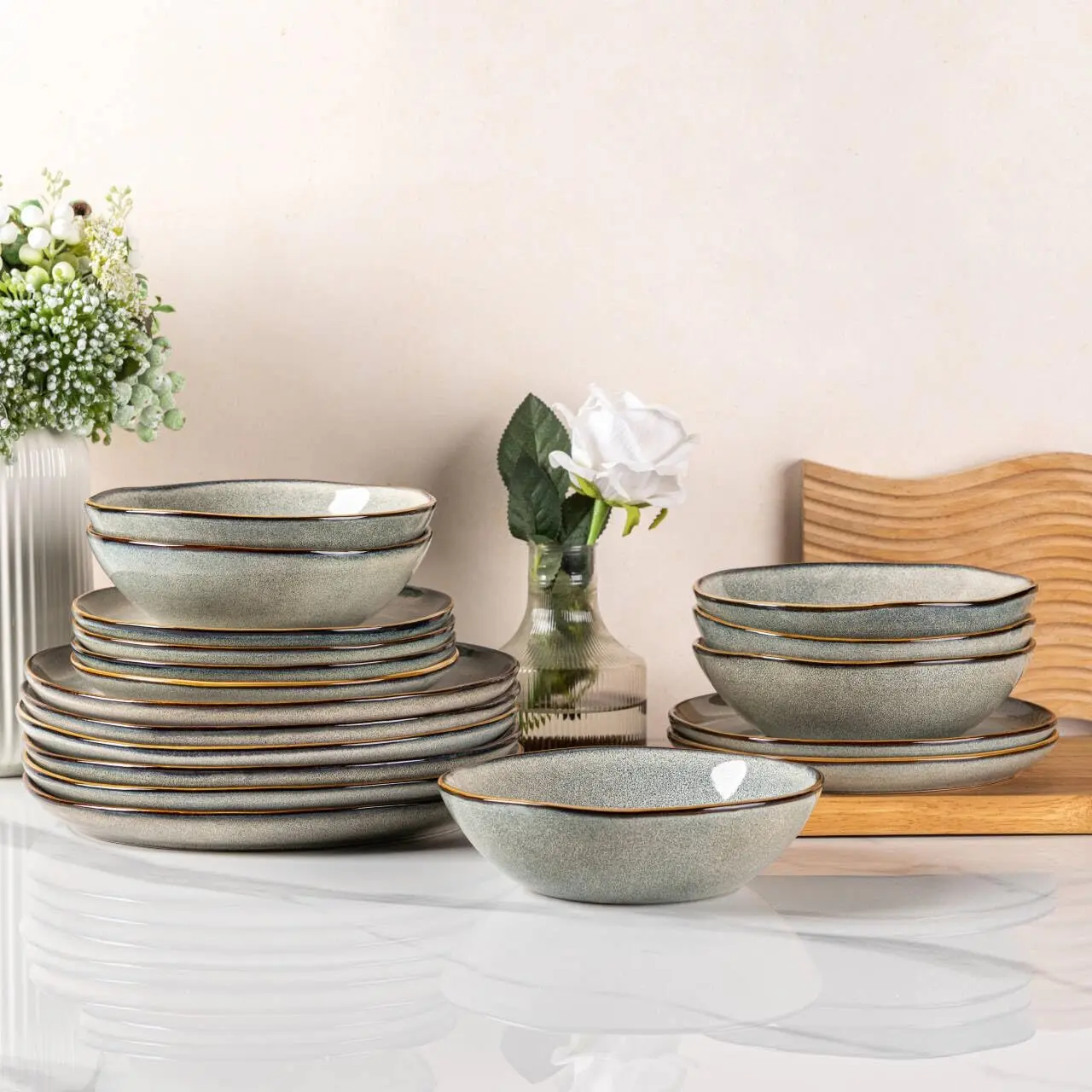 AmorArc handmade reactive-glaze stoneware plates and bowls