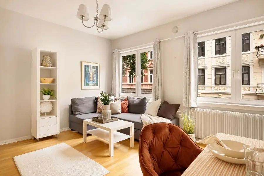 Small living room styled to look larger