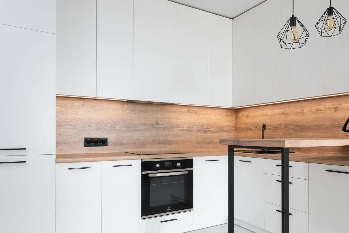 Kitchen with light, pale cabinets