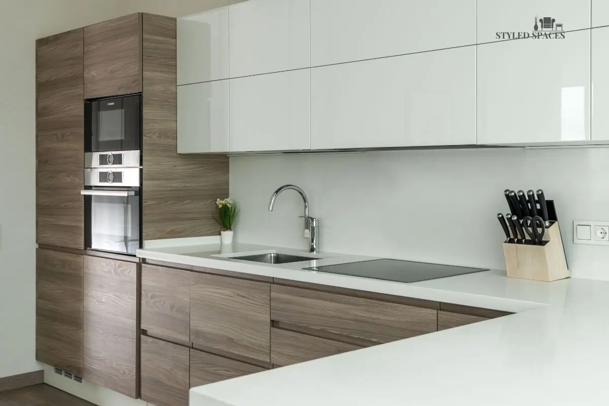 Microwave recessed into cabinetry to free up kitchen counter space