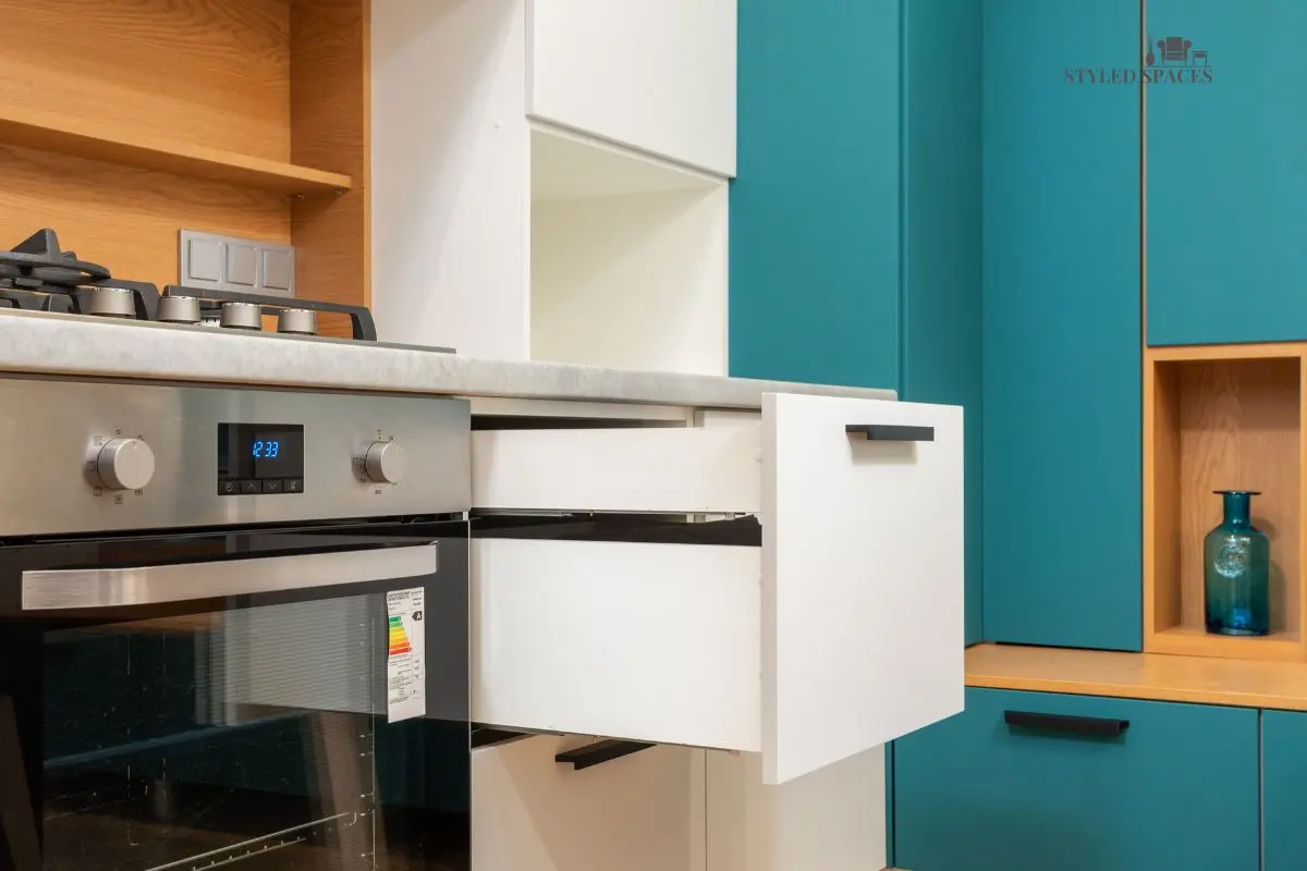 Kitchen base cabinets converted into deep pull-out drawers