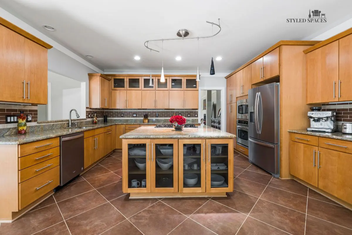 Kitchen floor tile laid on a diagonal to make the room feel larger