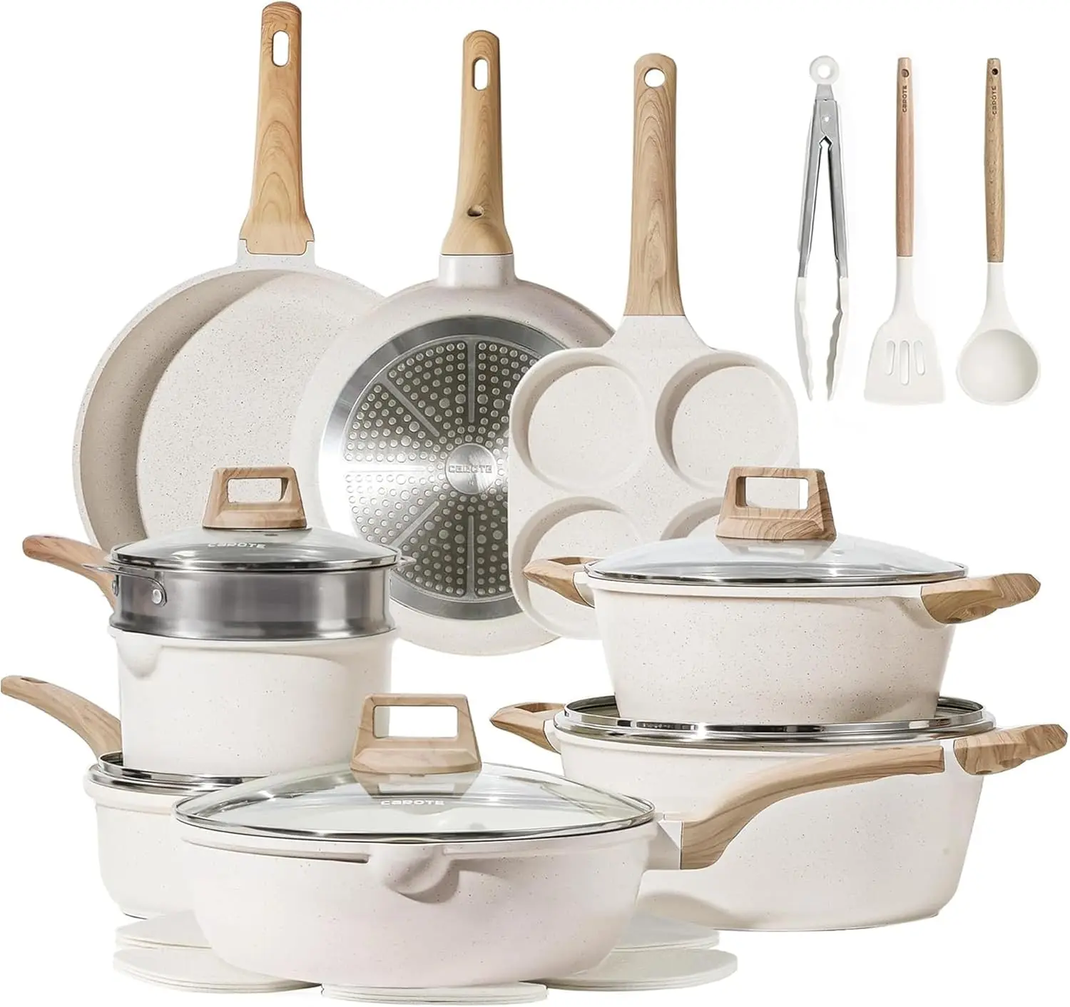 CAROTE 21-piece nonstick cookware set with wood-look handles