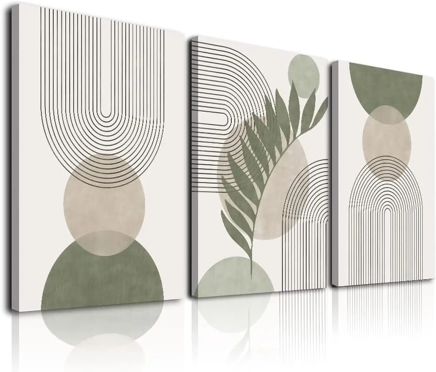 Sage green boho abstract framed wall art set of 3