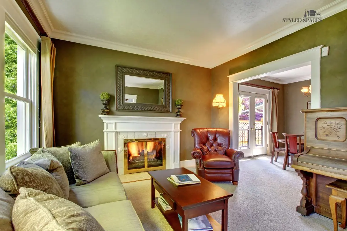 High-contrast dark wall making a white fireplace mantel stand out
