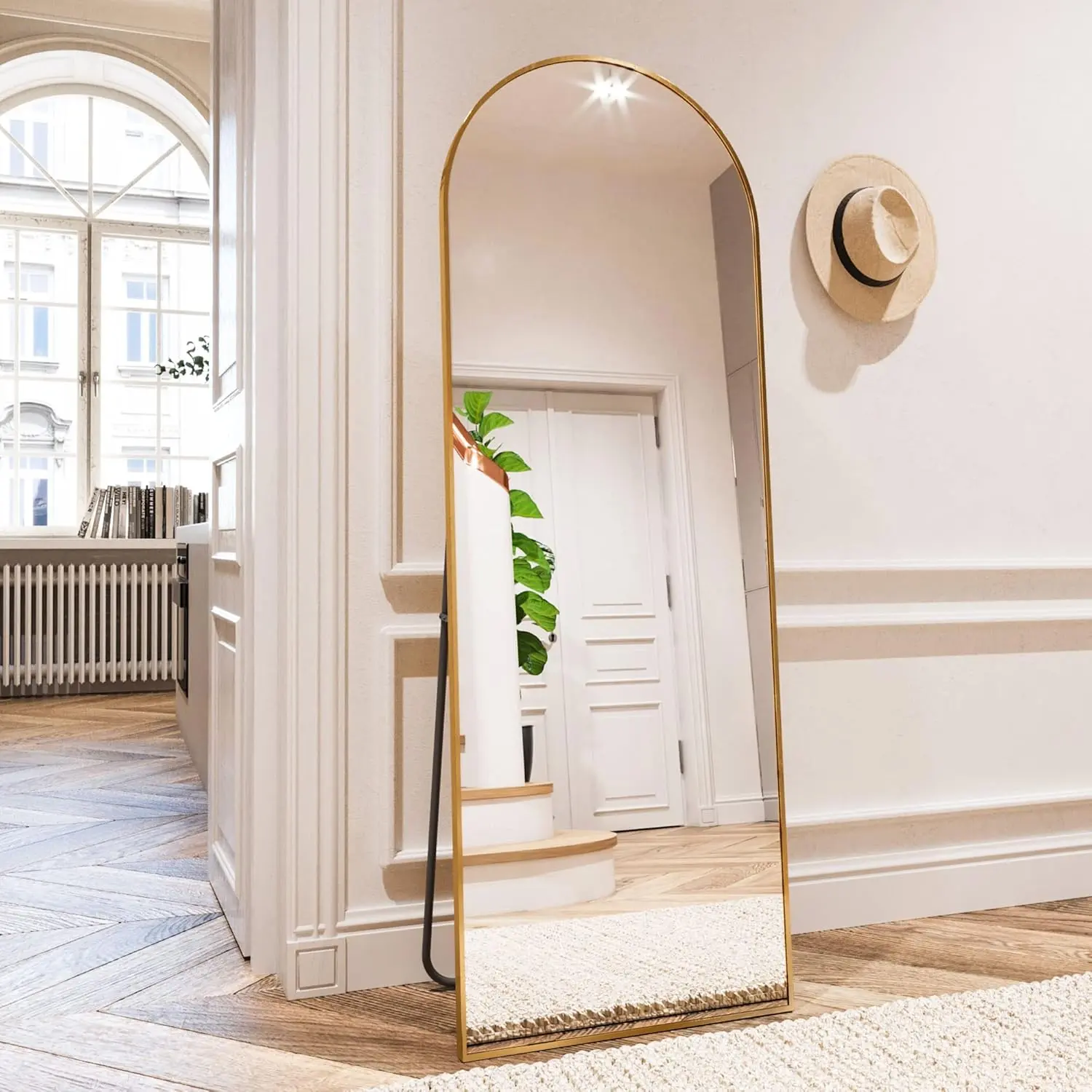 HARRITPURE slim arched full-length gold floor mirror