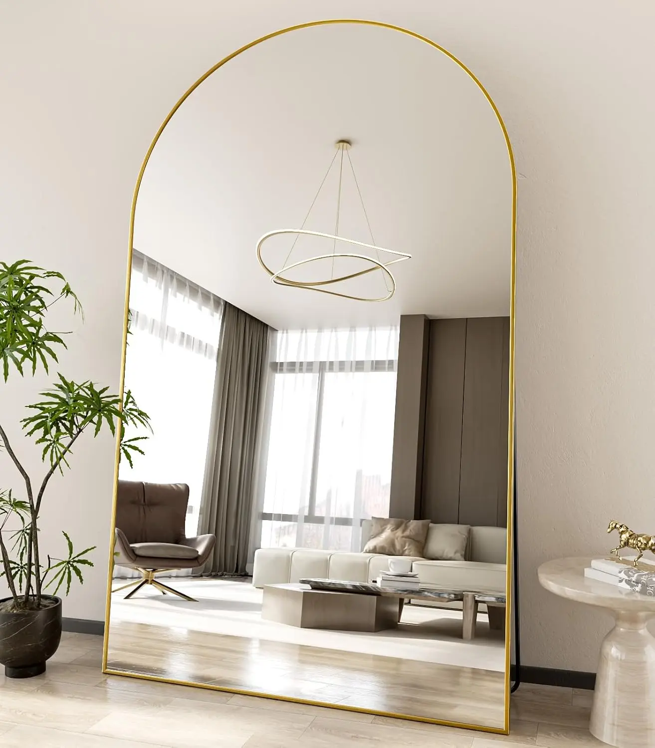 Koonmi oversized arched full-length gold floor mirror