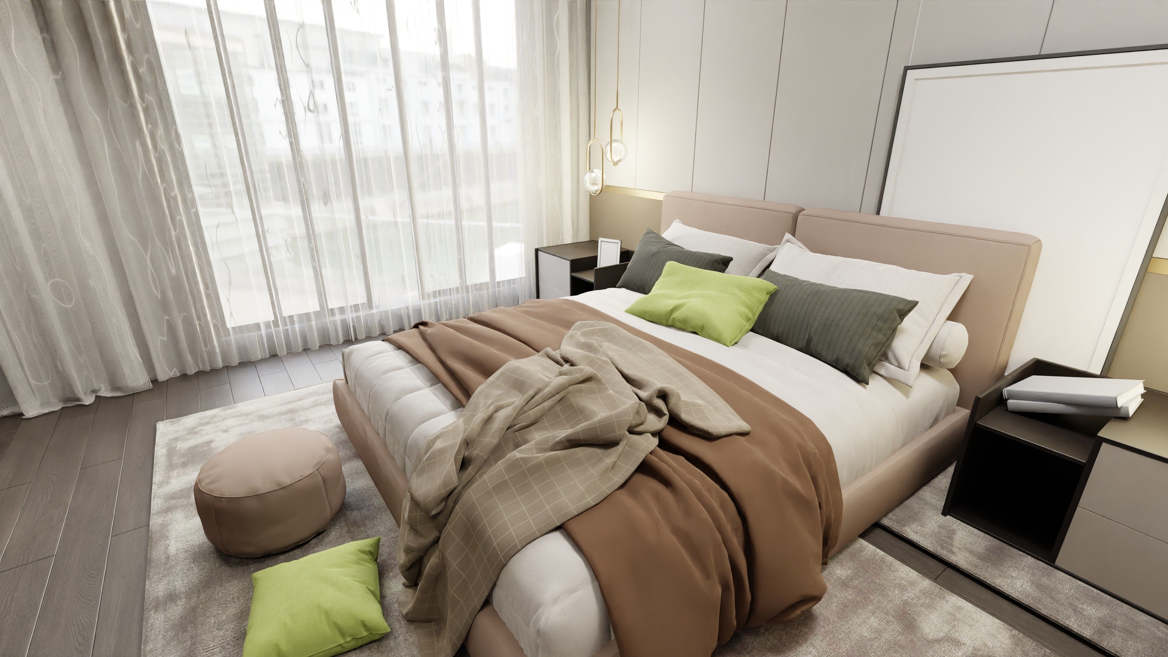 Calm modern bedroom in neutral tones