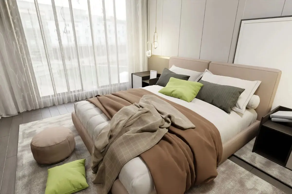 Calm modern bedroom in neutral tones