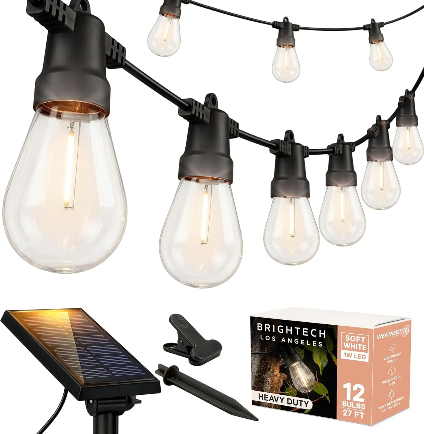 Brightech Ambience Pro solar powered outdoor string lights with Edison bulbs
