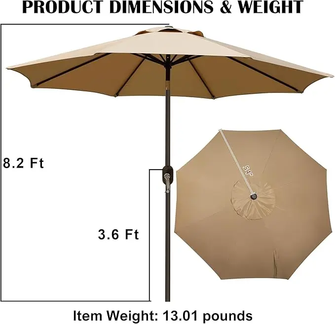 Blissun 9 foot tan market patio umbrella with tilt and crank