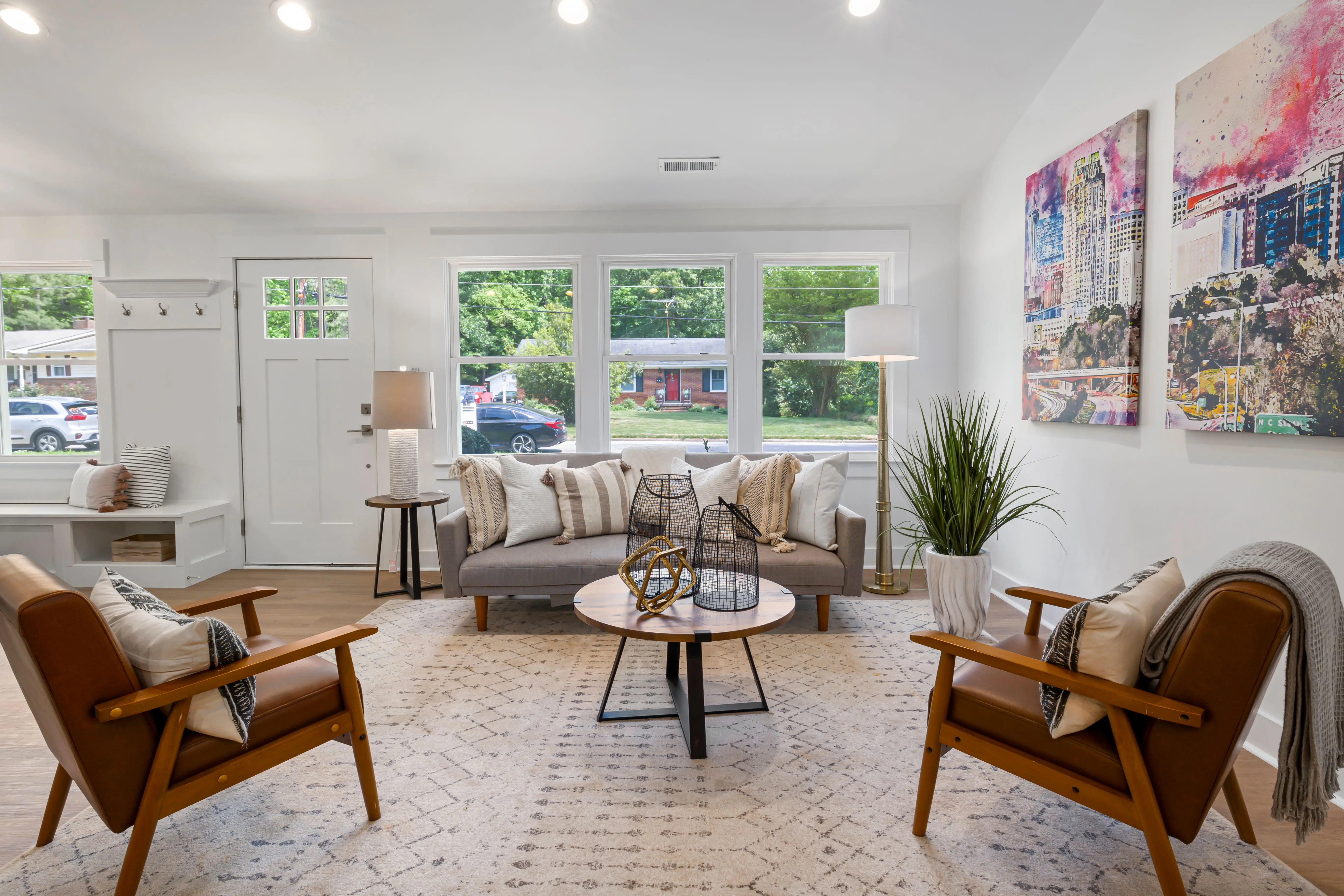 Large area rug grounding the living room seating area